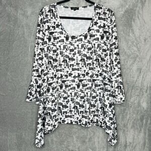 Verve Ami XL Shirt Top Gray Geometric Bell 3/4 Sleeve Scoop Neck Stretch Womens